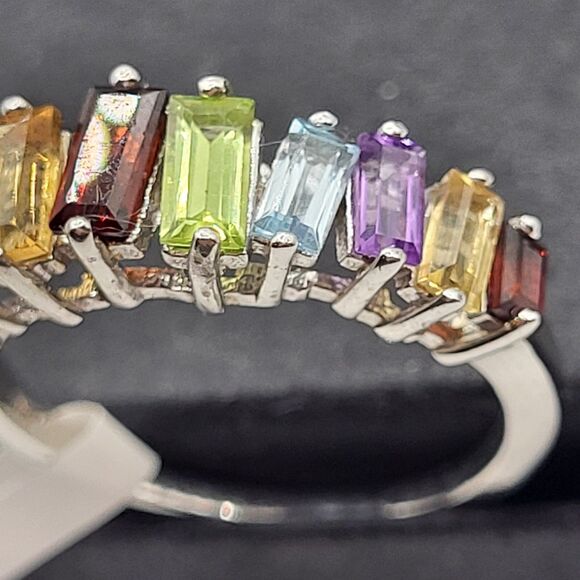 Sterling Silver Rainbow Multi Gemstone Ring Sz 7 Baguette Cut NWT NEW MSRP $175 - Picture 4 of 6